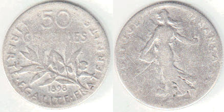 1898 France silver 50 Centimes A000395